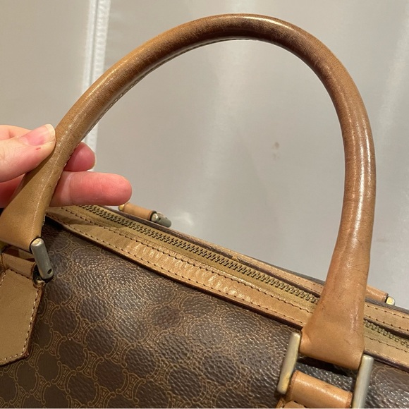 Used Celine Macadam Beige Brown Leather VTG Boston Satchel Bag Purse Authentic! - Picture 2 of 16